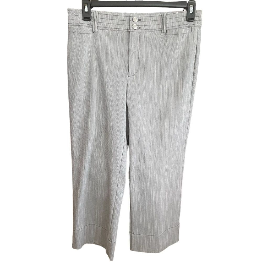 Chico's 1 Black White Striped High Rise Wide Leg Crop Pants Women’s 8-10 Medium